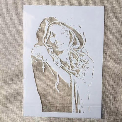TIAMECH A4 Reusable Raincoat Girl Stencil for Painting | Hoodie Hat Girl Sleepy Resting Layering Template, DIY Wall Art, Wood Furniture, Scrapbook & Crafts (8.3x11.7inch) - style: Raincoat Girl