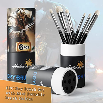 Golden Maple Dry Brush Miniature Painting Drybrush Set - 6PC Professional Modellers Miniature Paint Brushes for Miniatures, Model, Enamel & Fantasy Figurines Painting - color: Black
