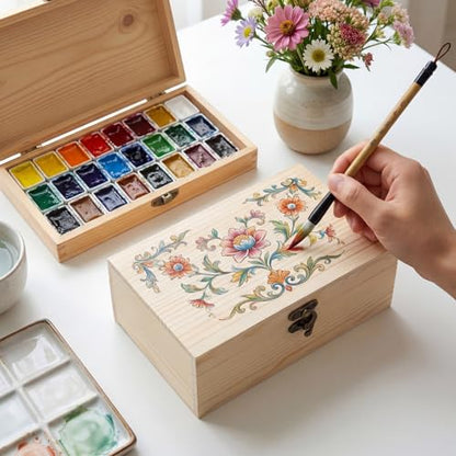 WSICSE Unpainted Wood Box with Hinged Lid - 7.1"x5.1"x2.8" for Crafts DIY Storage Jewelry & Gift Box and Hobby Organization