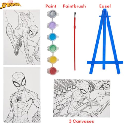 Innovative Designs Marvel Spiderman Canvas Paint Set for Kids with 3 Canvases, Acrylic Paint, Paintbrush, & Easel - color: Spiderman