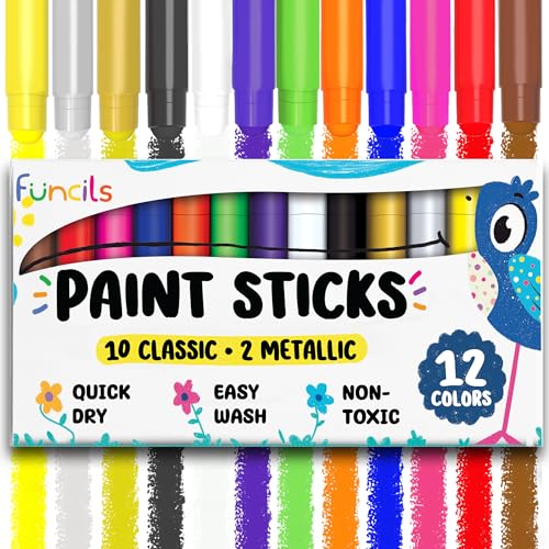 12 Tempera Paint Sticks for Kids & Toddlers - Quick Dry, Non-Toxic Washable Paint for Kids | Art & Craft Supplies Set, Solid Painting Markers with Metallic Gold & Silver Color Ages 1 2 3 4 5 6 - color: 12 w/ Gold Silver, size: Thick Sticks