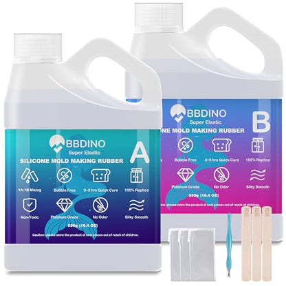 BBDINO Silicone Mold Making Kit Super Elastic Clear Liquid Silicone 2.42lbs | 1A:1B Mixing -Self Degassing -3 Hrs Fast Cure Platinum Mold Making Silicone for Casting Resin/Silicon/Candle/Soap Molds - color: 38.8 Oz Clear