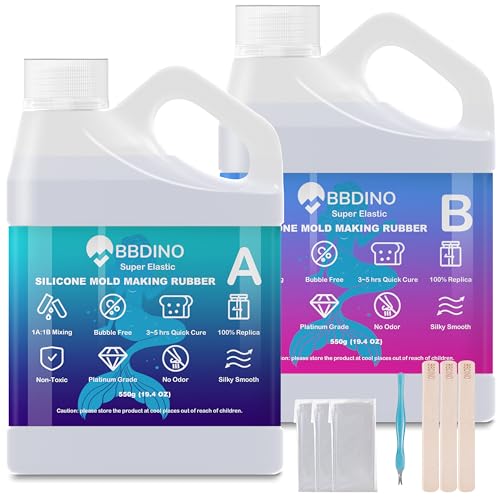BBDINO Silicone Mold Making Kit Super Elastic Clear Liquid Silicone 2.42lbs | 1A:1B Mixing -Self Degassing -3 Hrs Fast Cure Platinum Mold Making Silicone for Casting Resin/Silicon/Candle/Soap Molds - color: 38.8 Oz Clear