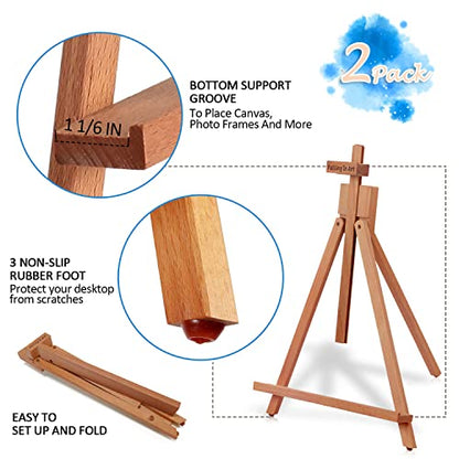 Falling in Art Beechwood 25’’ Tabletop Easel Display Stand Set for Painting- Holding Canvas Up to 22 1/2 Inches High, 2 Pack Artist A-Frame Tripod with Rubber Feet, Portable Photo and Sign Holder - size: 2 Pack