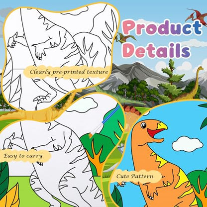 Anseal 12 Packs Animals Pre Drawn Canvas to Paint, 5" X 7" Dinasour Pre Printed Canvas, Pre Stretched Canvas Outline Painting Boards for Beginners, Party Favor - style: Dinasour