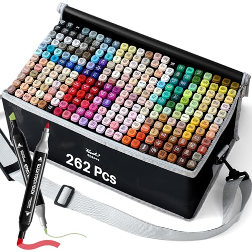 Sayglossy 262 Colors Alcohol Markers Set, Double Tip Brush Markers with Portable Carrying Case, Back to School Alcohol Brush Marker for Beginners & Artists, Painting Coloring Drawing Birthday Gift