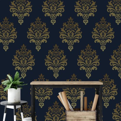 Damask Stencils for Walls 12inch Corner Border Stencil Large Texture Stencils Mixed Medium Layering Templates for Painting on Walls Furniture Canvas Fabric - style: Damask