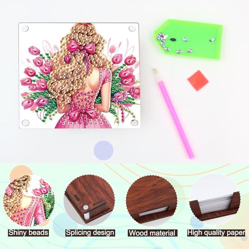JISHSHAY 2 PCS Diamond Art Note Box Woman Diamond Painting Memo Boxes Flower Gem Painting Gem Art Memo Pad Holder Mosaic Kits for Adults Embroidery Kit Note Pad Holder, Contains 120 Sheets of Paper - color: Woman 4