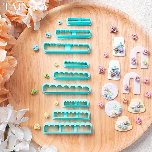TAINSKY 3D Rolling Floral Polymer Clay Cutter, 9 Pcs DIY Flower Creator for Polymer Clay Jewelry