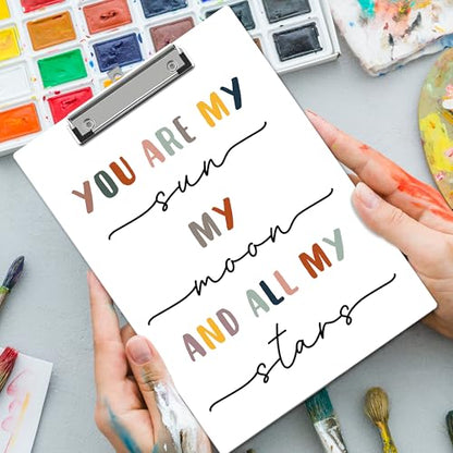 Therapist Clipboard, Affirmation ClipBoards with Low Profile Clip for Nurses Baby, Mental Health ClipBoards Suitable for School Office, 12.6 x 9 Inch Size - C09 - style: You Are My Sun My Moon And All My Star