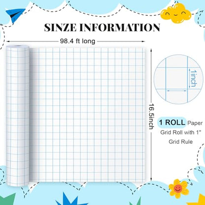 Jetec 1 Roll Large Grid Graph Paper Roll 1" Grid 16.5 Inch x 98ft Sewing Pattern Paper for Drafting Quilting Drawing Sketching Classroom Teaching Supplies Gifts - color: 1'' Grid, size: 16.5 Inch X 98ft