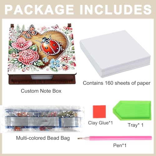 Diamond Painting Kit memo Box, Diamonds Art DIY Seven-Spotted Ladybug Patterns Sticky Note Box Special Shape Drill, with 160 Sticky Note, Ideal for Home Office Supplies, Handicrafts, Holiday Gifts - color: Seven-spotted ladybug