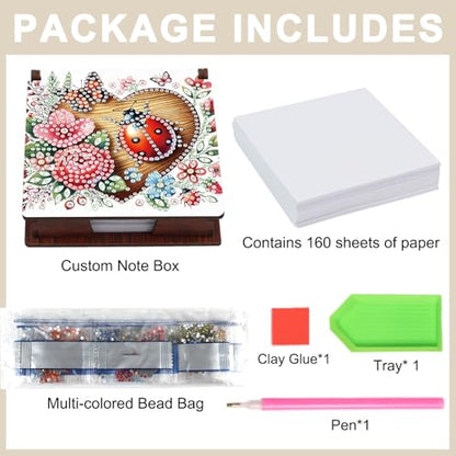 Diamond Painting Kit memo Box, Diamonds Art DIY Seven-Spotted Ladybug Patterns Sticky Note Box Special Shape Drill, with 160 Sticky Note, Ideal for Home Office Supplies, Handicrafts, Holiday Gifts - color: Seven-spotted ladybug
