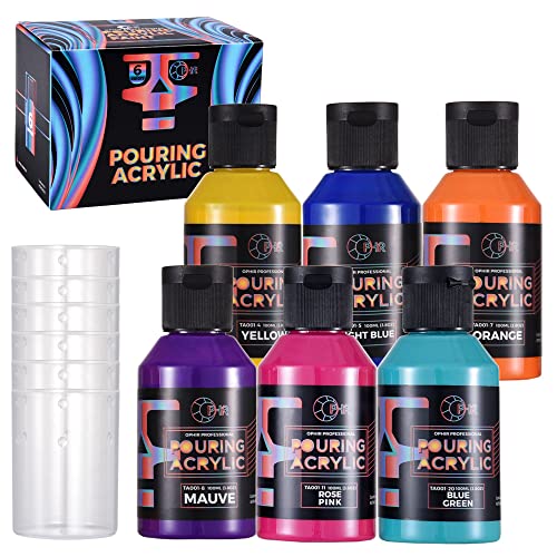 OPHIR Acrylic Pouring Paint Set, 3.8OZ/Bottles, Set of 6 Bottles Basic Colors for Beginners, High Flow Water-Based Acrylic Pour Paint Supplies for Canvas, Wood, Glass, Paper, Tile, Rocks, 6 Colors - color: Classic Colors Set (6 Bottles)