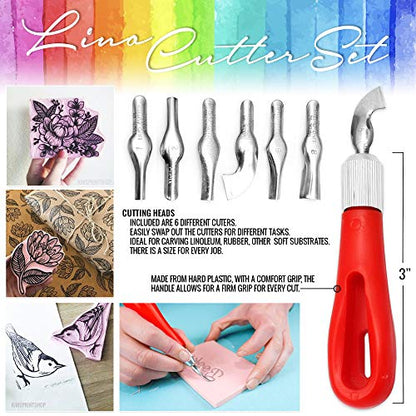 Stamp Pads for Rubber Stamps 5-Pack (6x4) and Rubber Stamp Carving Tools - Block Printing Kit by Pixiss - Rubber Block Stamp Maker Printmaking Supplies - size: 5 Rubber Blocks + Carving Tool