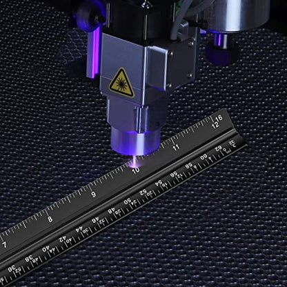 Architectural Scale Ruler, 12 Inch Aluminium Architect Scale Ruler, Imperial Metal Engineers Triangular Ruler for Architects, Students and Draftsmen, Laser Etched Markings - color: Black
