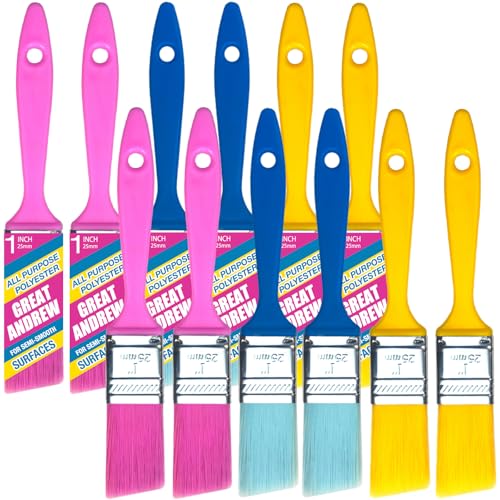 Angle sash Paint Brushes 1 Inch 12 Piece, Trim Paint Brush for Painting Acrylic Oil Crafts DIY, Walls,Touch Up,Trim Painting Supplies，Small Brushes - size: 12 pcs, 1-in, Angled
