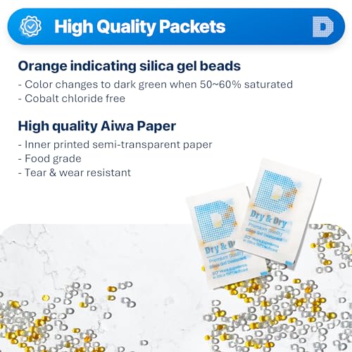 Dry & Dry 2 Gram [60 Packets] Orange Indicating Silica Gel Packets Desiccants Silica Packets - Rechargeable Moisture Absorbers for Food Storage, Electronics, 3D Filament & Safes - size: 2 Gram