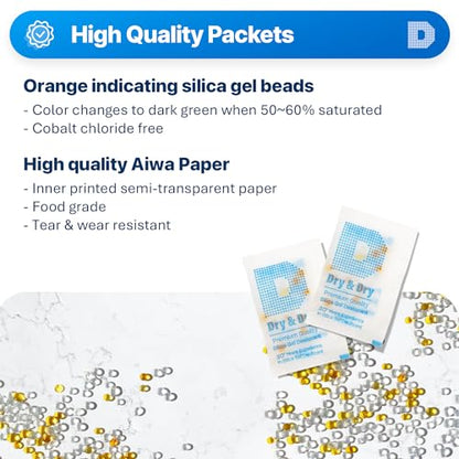Dry & Dry 2 Gram [60 Packets] Orange Indicating Silica Gel Packets Desiccants Silica Packets - Rechargeable Moisture Absorbers for Food Storage, Electronics, 3D Filament & Safes - size: 2 Gram
