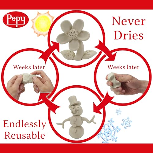 Pepy Reusable and Non-Drying Oil-Based Plasticine Modeling Clay, Cream, 4 Pounds, Sulfur-Free & Non-Toxic, Great for Kids, Beginners, and Artists, Perfect for Arts and Crafts Projects