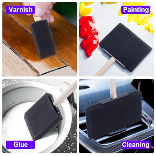 HINZIC 4 Pcs 4 Sizes Foam Paint Brushes Wood Handle Foam Brushes for Staining Varnishes, and DIY Large Area Crafting(1", 2", 3", 4") - size: 4pcs 1", 2", 3", 4"