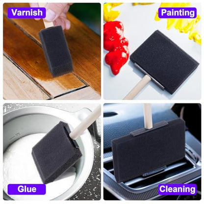 HINZIC 4 Pcs 4 Sizes Foam Paint Brushes Wood Handle Foam Brushes for Staining Varnishes, and DIY Large Area Crafting(1", 2", 3", 4") - size: 4pcs 1", 2", 3", 4"