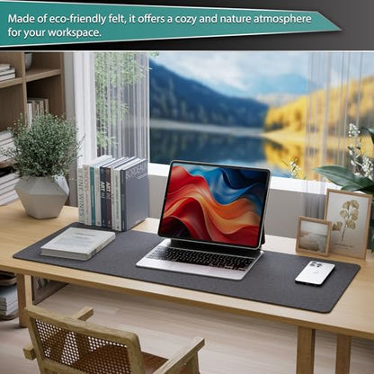K KNODEL Felt Desk Mat, Large Desk Pad Protector, Office Computer Desk Mat for Keyboard, Non-Slip Mouse Pad (Dark Gray, 31.5"x11.8") - size: 31.5" x 11.8"