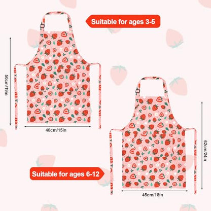 2 Pack Kids Apron, Cute Cooking Aprons, Waterproof Art Apron with Pockets, Toddler Painting Artist Apron Adjustable - color: Strawberry, size: 45*62cm