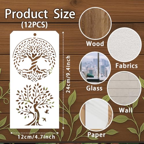 12 Sheets 20 Styles Tree Stencils for Painting, Tree of Life Drawing Templates Bamboo Pine Reusable Border Stencil for Painting on Wall Wood Home Decor - style: Trees