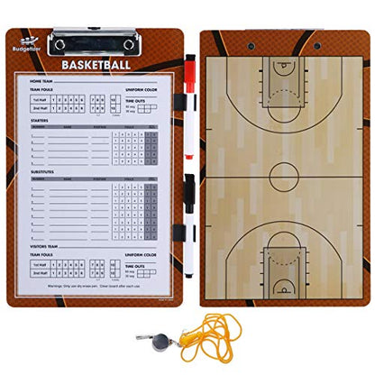 Dry Erase Coaches Clipboard - Includes Whistle and Dry Erase Markers - Double Sided Coach Whiteboard - style: Basketball