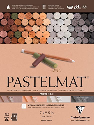 Clairefontaine Pastelmat Glued Pad - Palette No. 2 - (7 x 9 1/2 Inches) 18 x 24 cm - 360g - 12 Sheets - Sienna, White, Brown, Charcoal Grey - color: Sienna, White, Brown, Charcoal Grey, size: 18 x 24 CM