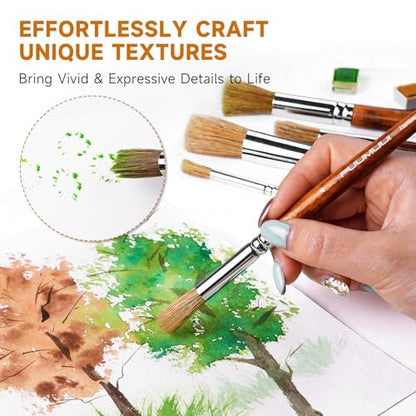Fuumuui Texture Paint Brush Set, 5Pcs Hollow Natural Hog Split Bristle Flat Artist Paint Brushes for Watercolor, Gouache, Acrylic and Oil, Textured Canvas Creation for Beginners & Professional