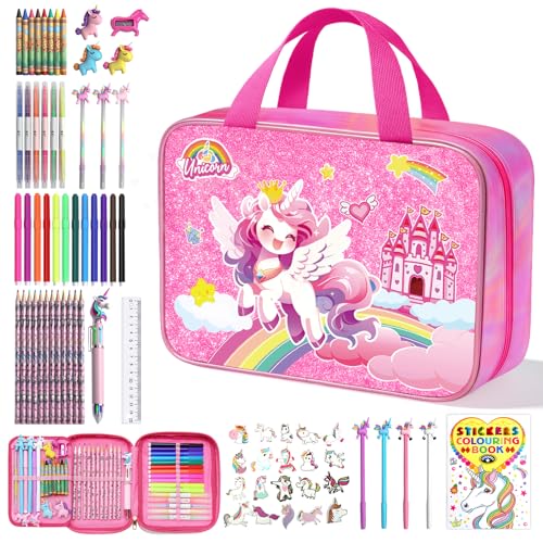 73PCS Unicorn Washable Markers Set with Glitter Pencil Case, Art Supplies and Craft for Girls Ages 4-6-8,Kids Coloring Drawing Kit with Marker,Colored Pencil,Crayon,Gel Pen,Birthday Gift Toys for Girl - color: Unicorn