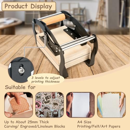 TOPOWN Mini Linocut Press for Printmaking, Linocut Printing Hand Lever Press Machine, Manual Hand Lever Printing Press Machine for Linoleum Blocks with Felt Pad(fit up to 25mm Thick Blocks, A5) - size: A5[5.83x8.27'']