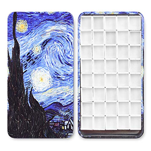 40Pcs Empty Half Pans with Magnetic Stripe Watercolor Paint Travel Tin Palette Case, Artist Paints Half Pan Kits for DIY Watercolor Oils or Acrylics Painting Art Drawing Starry Night - color: Starrynight