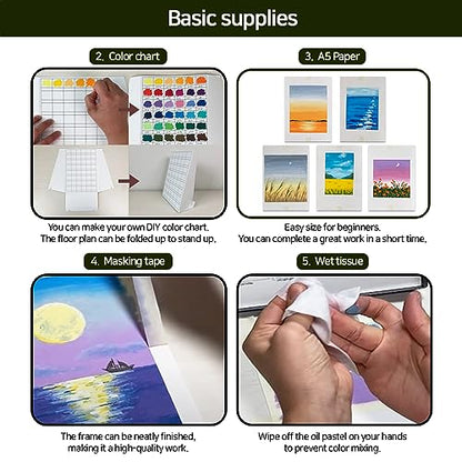 BERRYCANVAS Artists' Soft Oil Pastels Premium Set of 48 + Kits