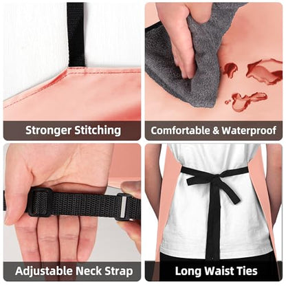 Heavy Duty Waterproof Apron - for Unisex Adult, Ultra Lightweight, Chemical Resistant Industrial Work Apron - color: Pink-2pack