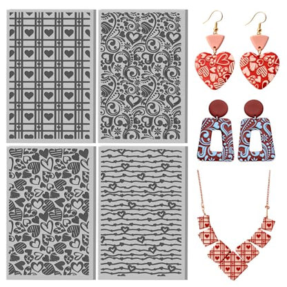 CHGCRAFT 4 Pcs Valentine's Day Love and Heart Polymer Clay Texture Sheet Valentine's Day Rubber Clay Texture Mat for Polymer Clays Making Earrings Jewelry DIY Crafts 3.9x2.6inch - style: Love and Heart