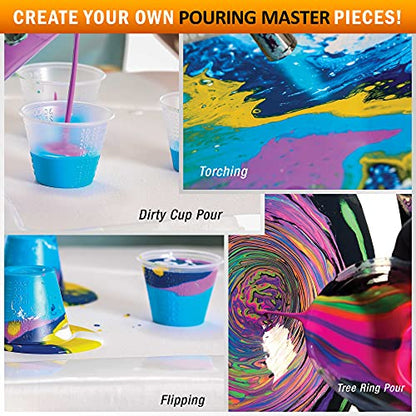 Pouring Masters 12-Color Ready-to-Pour Acrylic Iridescent Color Shifting Pouring Paint Set, with Silicone Oil & Gloss Medium, 8oz Bottles, Pour Paint Supplies for Canvas & Crafts