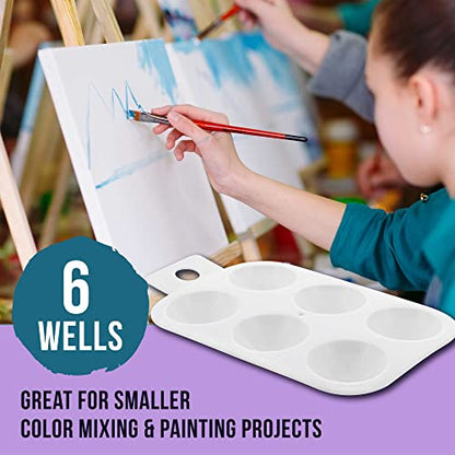 U.S. Art Supply 6-Well Plastic Rectangular Artist Painting Palette - Paint Color Mixing Tray - Art Students, Classroom, Class Craft Projects, Fun Parties - Brush Mix Acrylic, Oil, Watercolor - size: 6-Well Rectangular