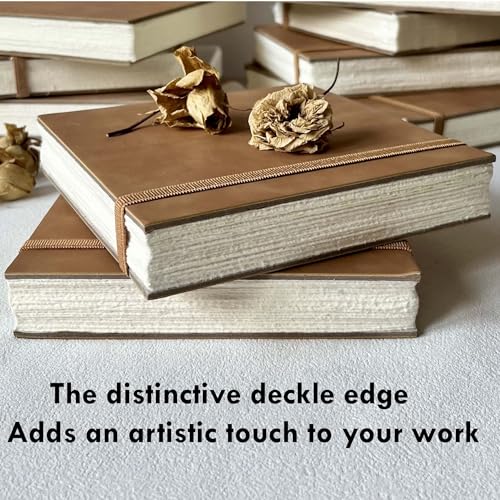 tumuarta Deckle Edge Paper Sketchbook, 92 LB, 150 GSM, 80 Sheets Mixed Media Paper, Acid Free, Handmade Journal Hardbound Sketch Book for Pencil, Ink, Markers, Acrylic and More (6" X 6") - size: 6" X 6"