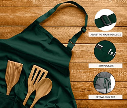 Utopia Kitchen 2 Pack Bib Apron, Adjustable with 2 Pockets, Water and Oil Resistant, Cooking Kitchen Chef Apron for Women Men - color: Green