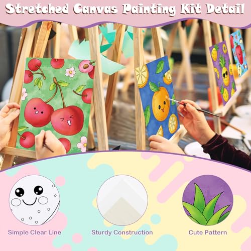 12 Packs Pre Drawn Canvas to Paint, 5" X 7" Fruits Pre Printed Canvas Paint Party for Painting, Pre Stretched Canvas Outline Painting Boards for Beginners, Party Favor - style: Fruits