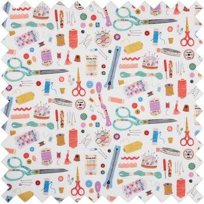 Hobby Gift Medium Sewing Box Organiser, Fabric Covered Storage Box with Handle, Internal Tray, Pin Cushion and Pocket for Sewing, Quilting and Knitting Supplies - color: Haby Notions