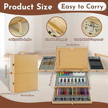 conda 96 Piece Premium Wooden Art Set with 2 Drawing Pads - Painting & Drawing Supplies Kit with Watercolor, Acrylic Paints, Brushes & More Art Supplies for Artists Adults Teens Girls
