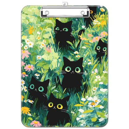 Plastic Cute Clipboard Low-Profile Metal Clip, A4 Letter Size 9 x 12.5 in, 8.5 x 11 Paper Clip Board for Teachers, Nurses, Classroom,Cute Black Cats - color: Cute Black Cats