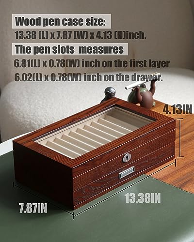 Pen Display Case with 24 Slots - Fountain Pen Storage Organizer with Glass Window (Brown Ash Veneer Finish, Creamy-White Velvet) - color: brown 24 slots, white velvet