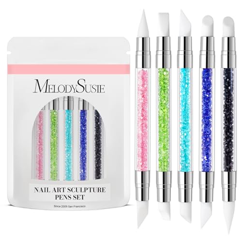 MelodySusie 5 Pcs Nail Art Sculpture Pen Acrylic Dual Tipped Brushes for Resin Nail Art Tools for Design Nail Foil Carving Drawing Effect Shaping Drawing Nail Tools for Home Salon - color: Royal Blue, Pink, Sky Blue, Green, Black, size: 5