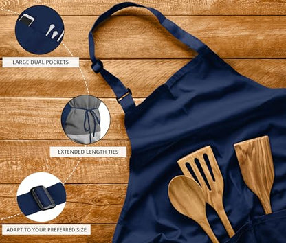 Utopia Kitchen 10 Pack Bib Apron Adjustable with 2 Pockets, Water and Oil Resistant, Cooking Kitchen Chef Apron for Women Men - color: Navy
