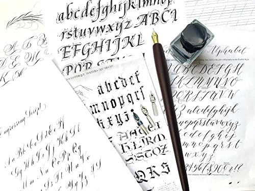 Plotube Wooden Pen Calligraphy Set - Dip Pen Gift Writing Case - Black Ink Bottle & Golden Holder & 11 Nibs and Beginner's Manual - color: Black